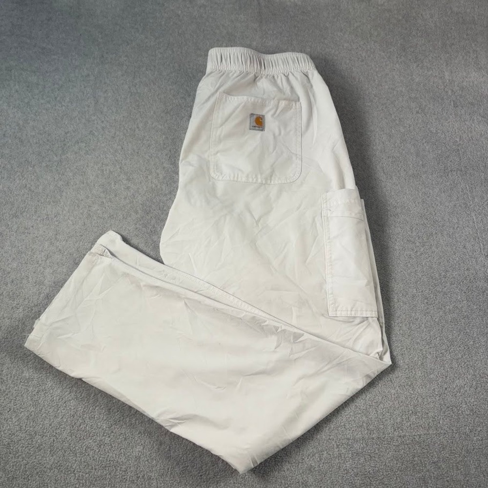Carhartt Force Scrub Pants Womens L White Solid Cargo Elastic Drawstring Regular
